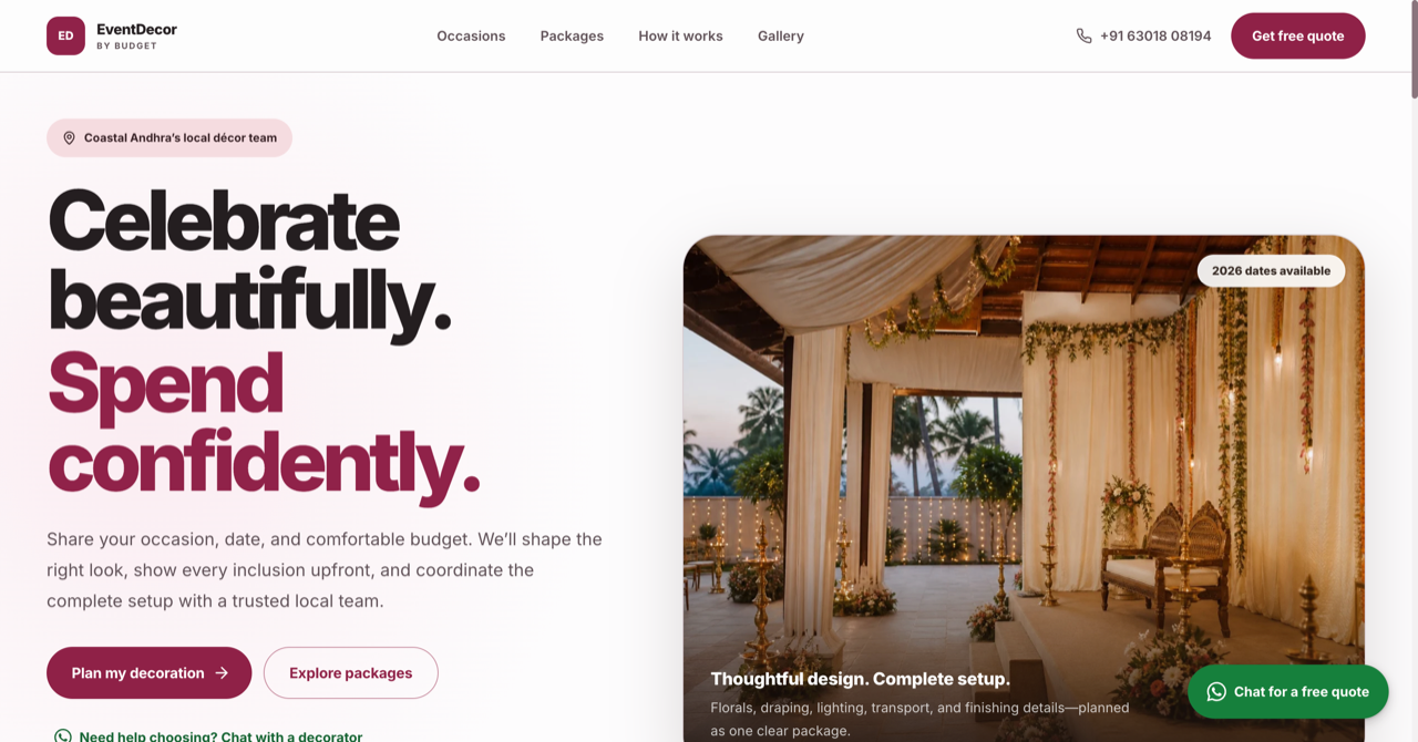EventDecor By Budget — live site preview
